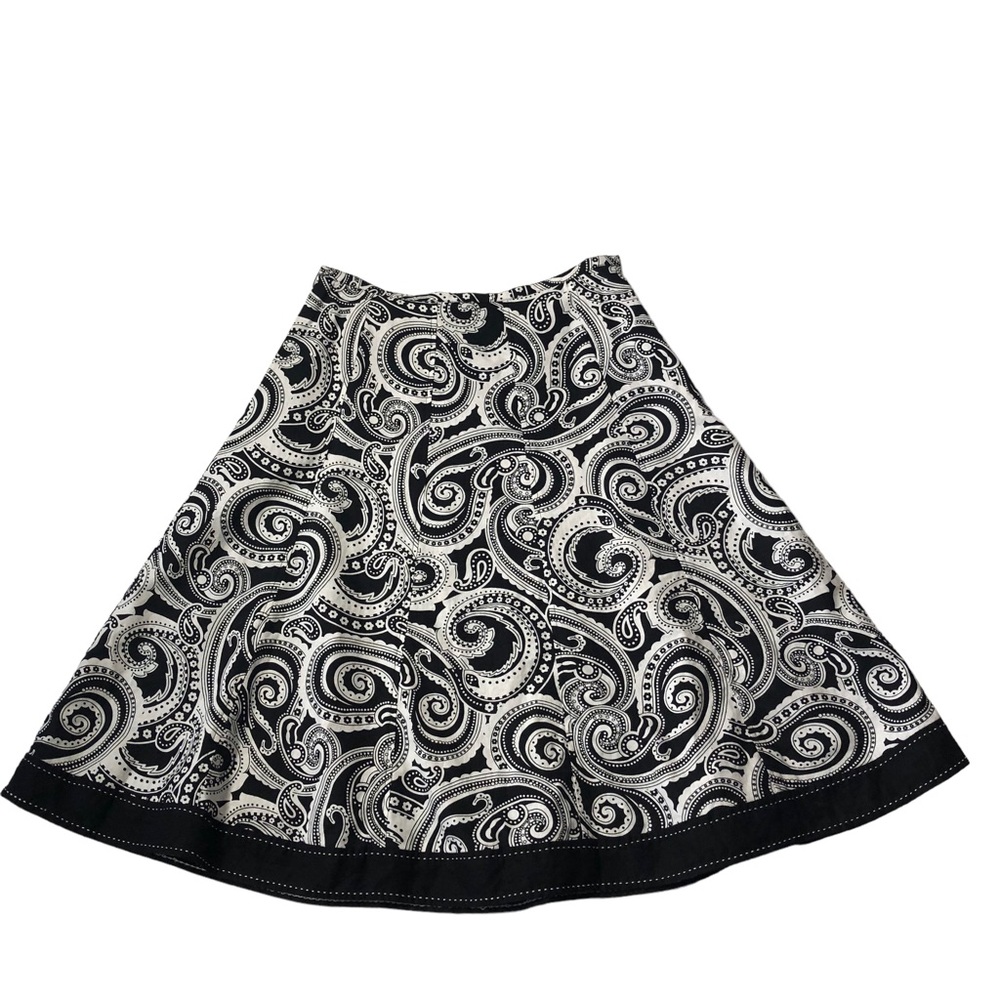 Carole Little Black and White Paisley Print Linen Blend A Line Skirt